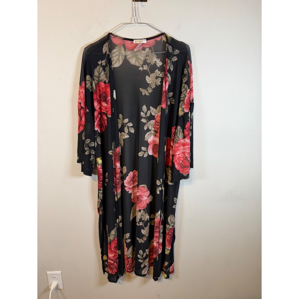 Mirabilia Womens Cardigan Sheer Floral Mesh Black 1XL 2XL